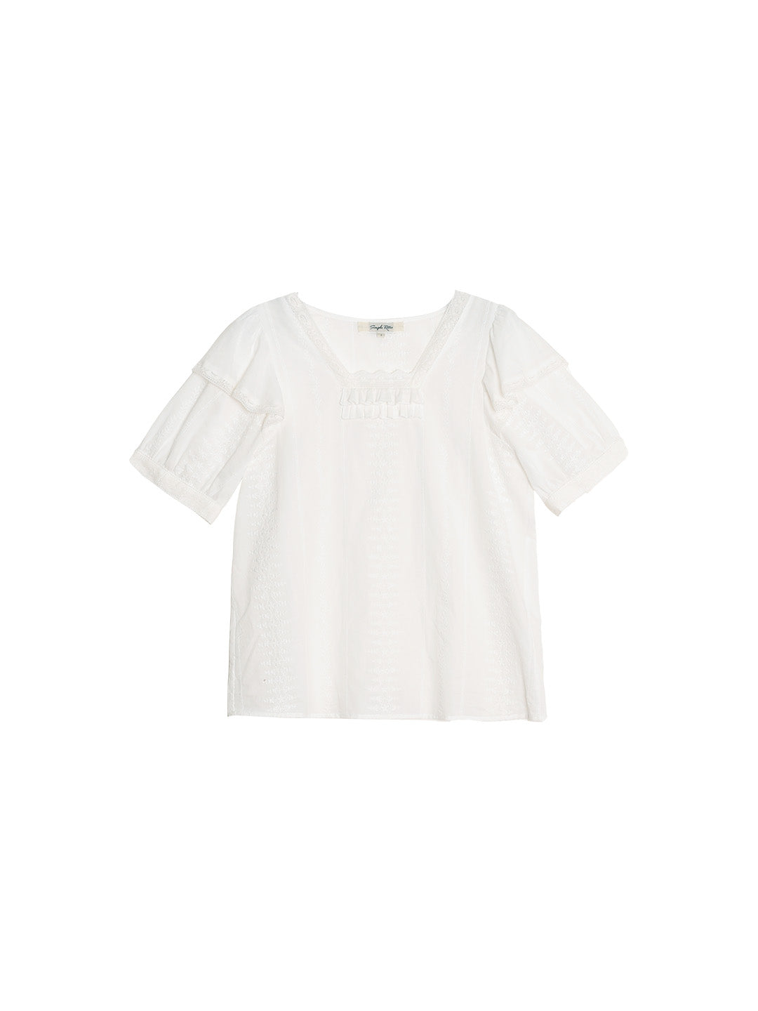 Reign Small Square Collar Lace Embroidered Puff Sleeve Cotton Blouse