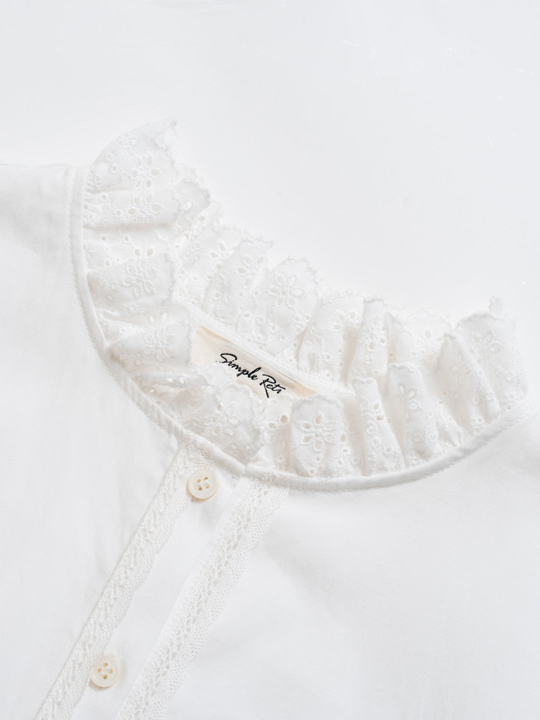 Yamileth Retro Mock Collar Lace Trimmed Paneled Blouse