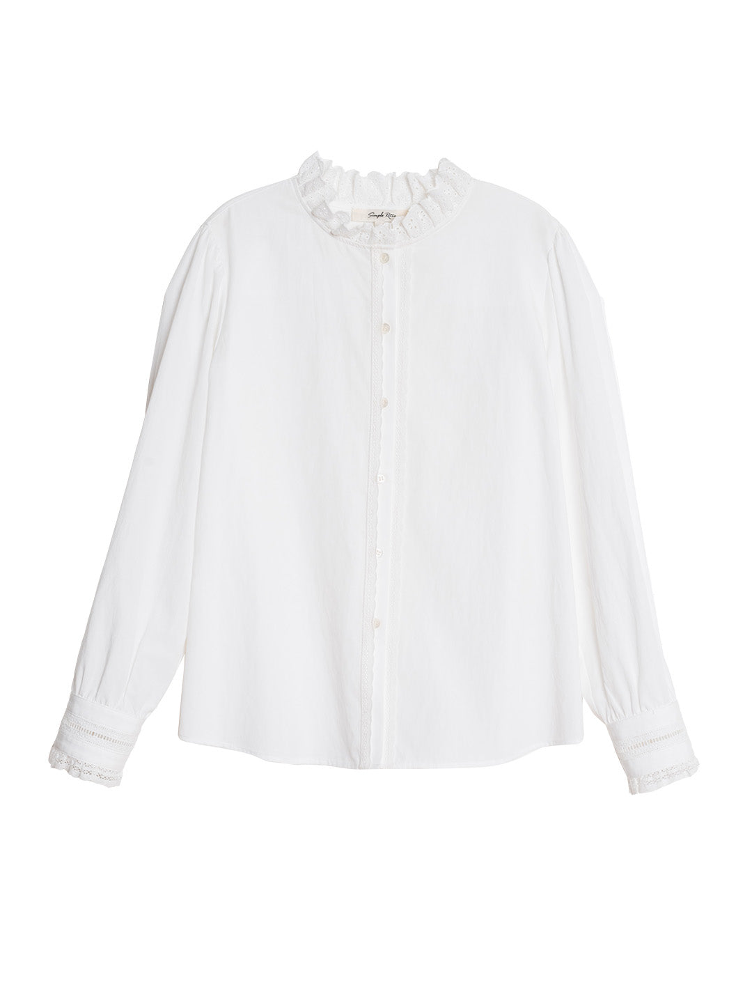 Yamileth Retro Mock Collar Lace Trimmed Paneled Blouse