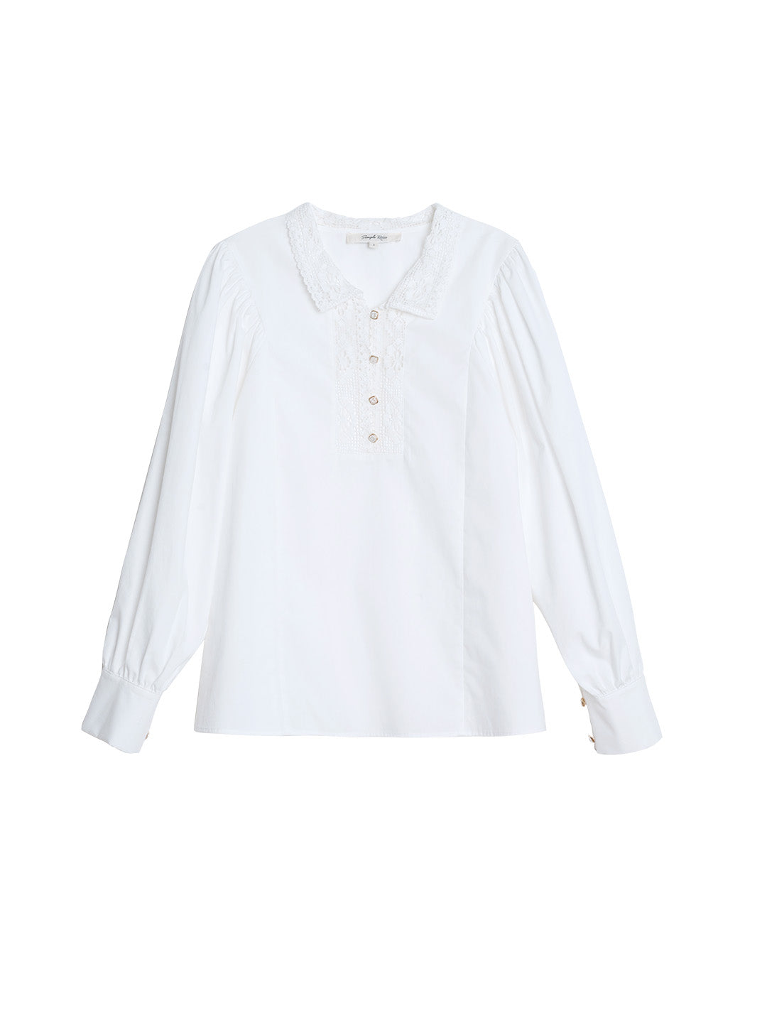 Hadleigh Lace Paneled Hollow Puff Sleeve Blouse
