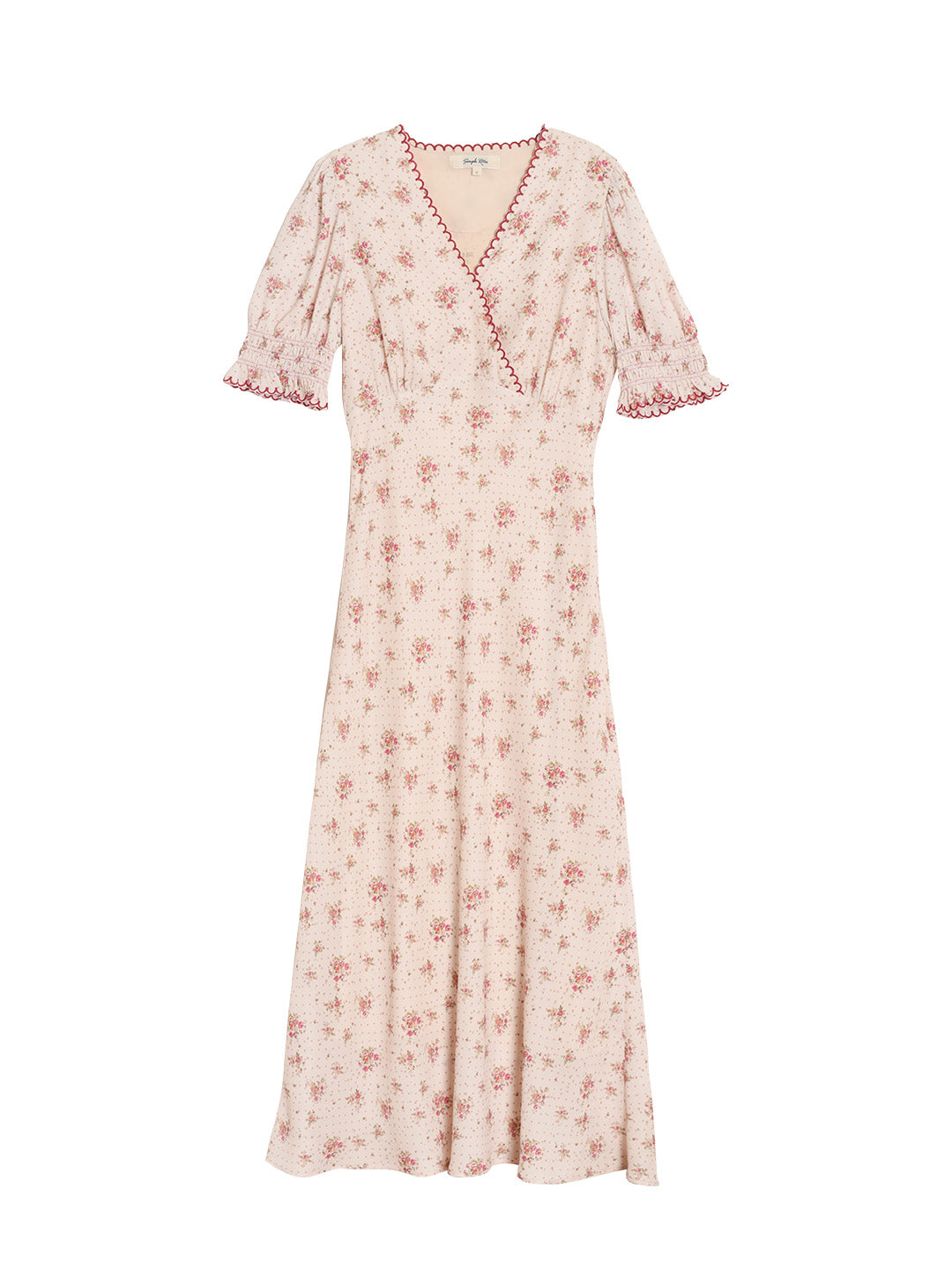 【Final Sale】Thea Rose Polka Dot Floral V-neck Puff Sleeve Dress