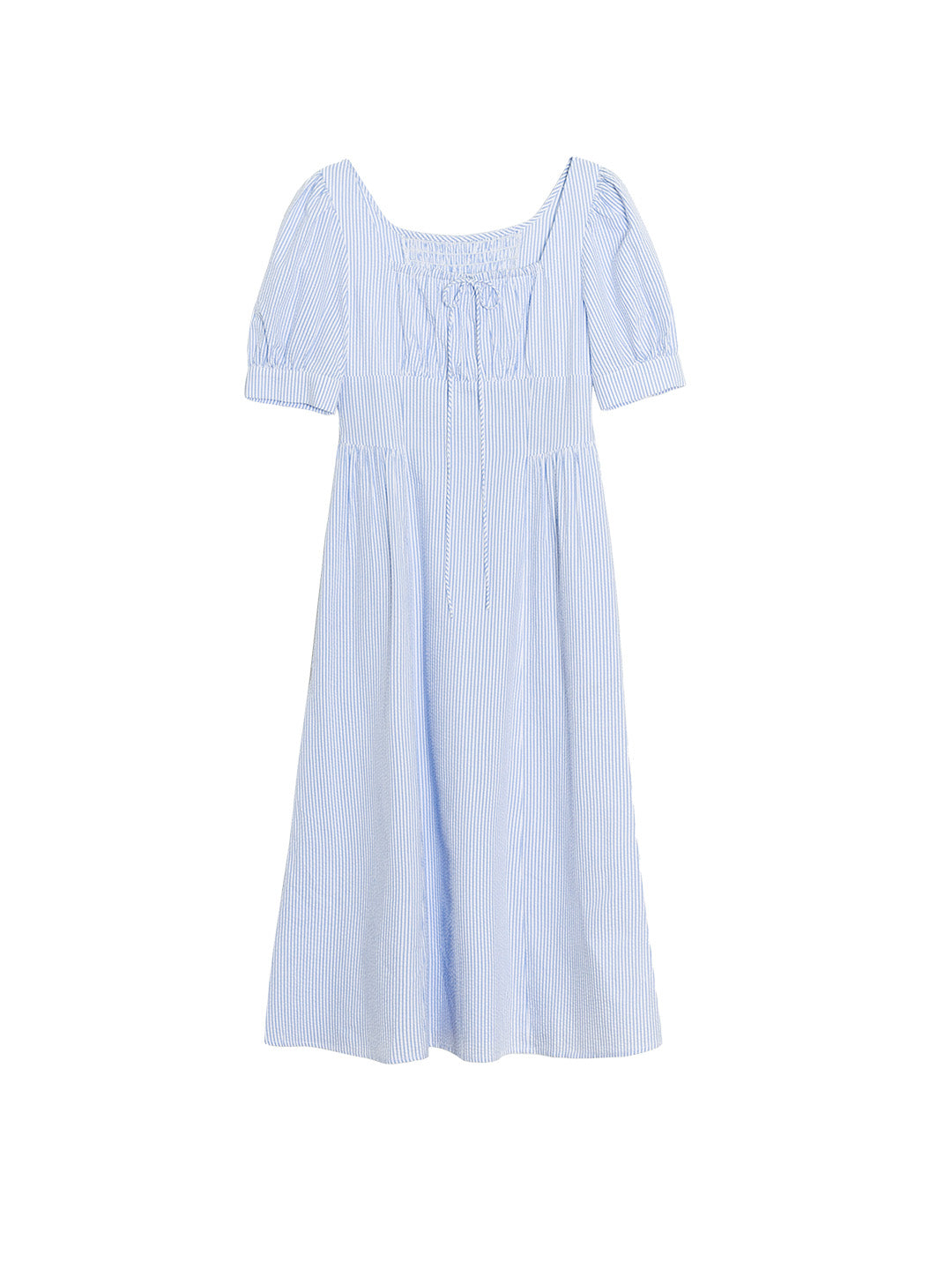 Maisie French Tie Square Neck Puff Sleeve Striped Cotton Dress Maisie French Tie Square Neck Puff Sleeve Striped Cotton Dress