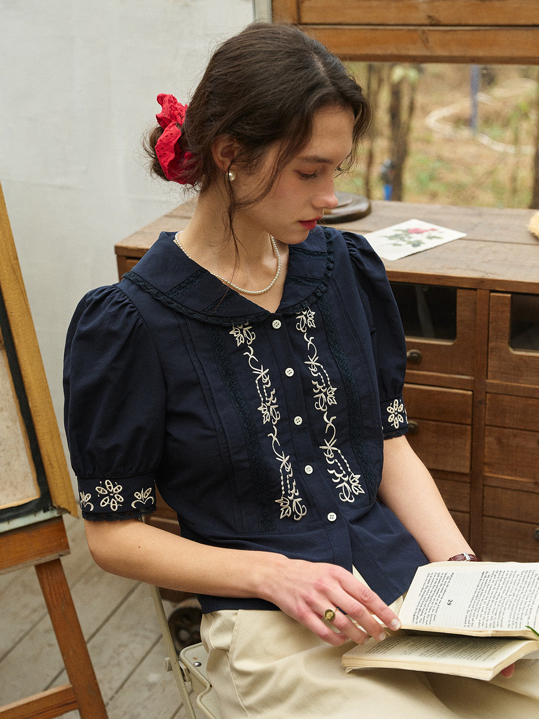 Laylah Peter Pan Collar Embroidered Blouse