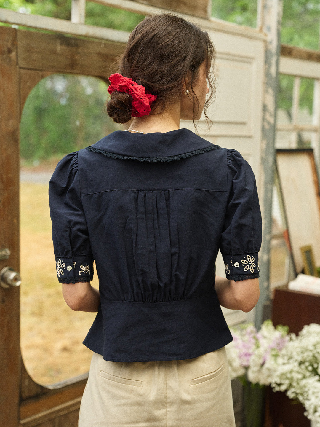 Laylah Peter Pan Collar Embroidered Blouse