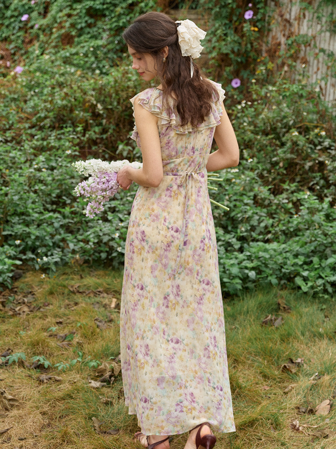 Araya Rosette Ruffle Floral Dress