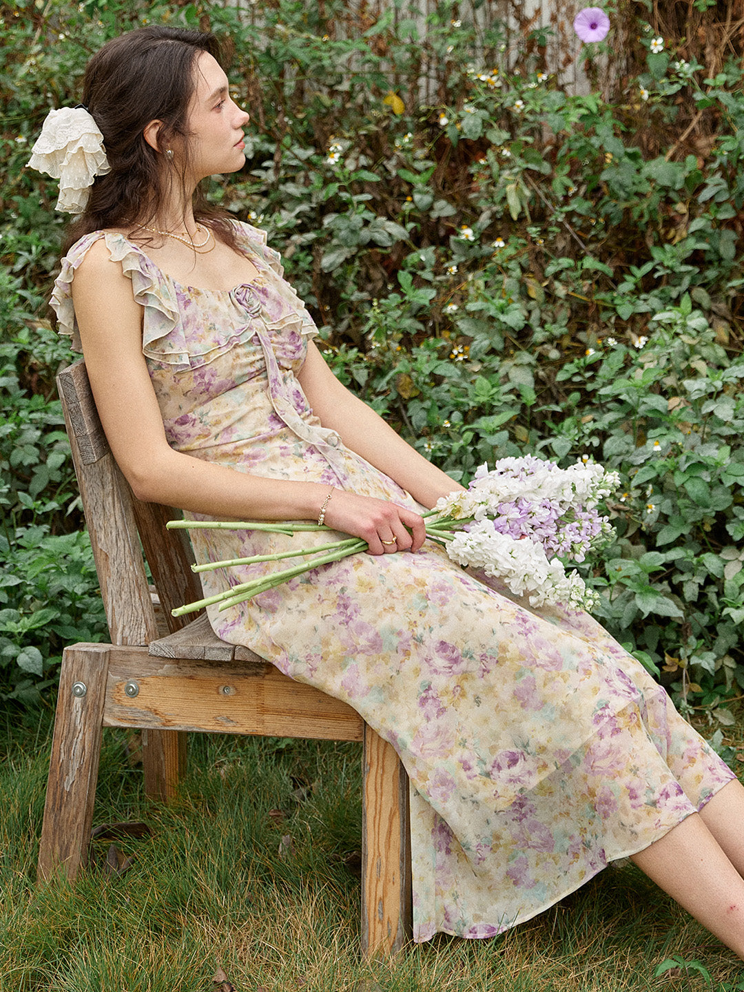 Araya Rosette Ruffle Floral Dress