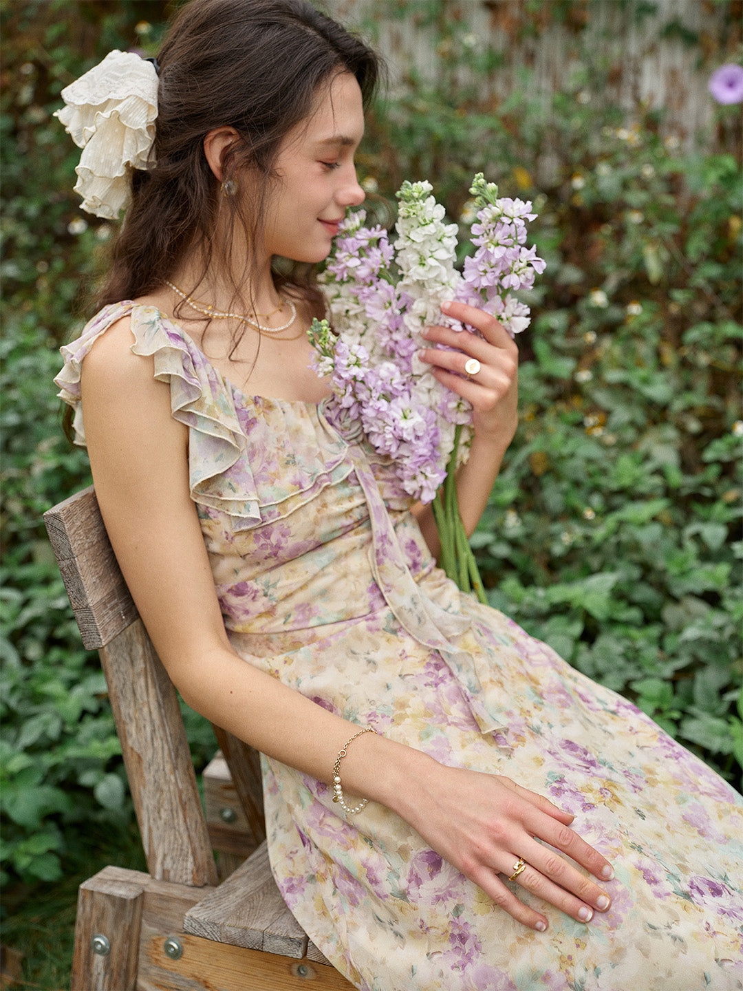 Araya Rosette Ruffle Floral Dress