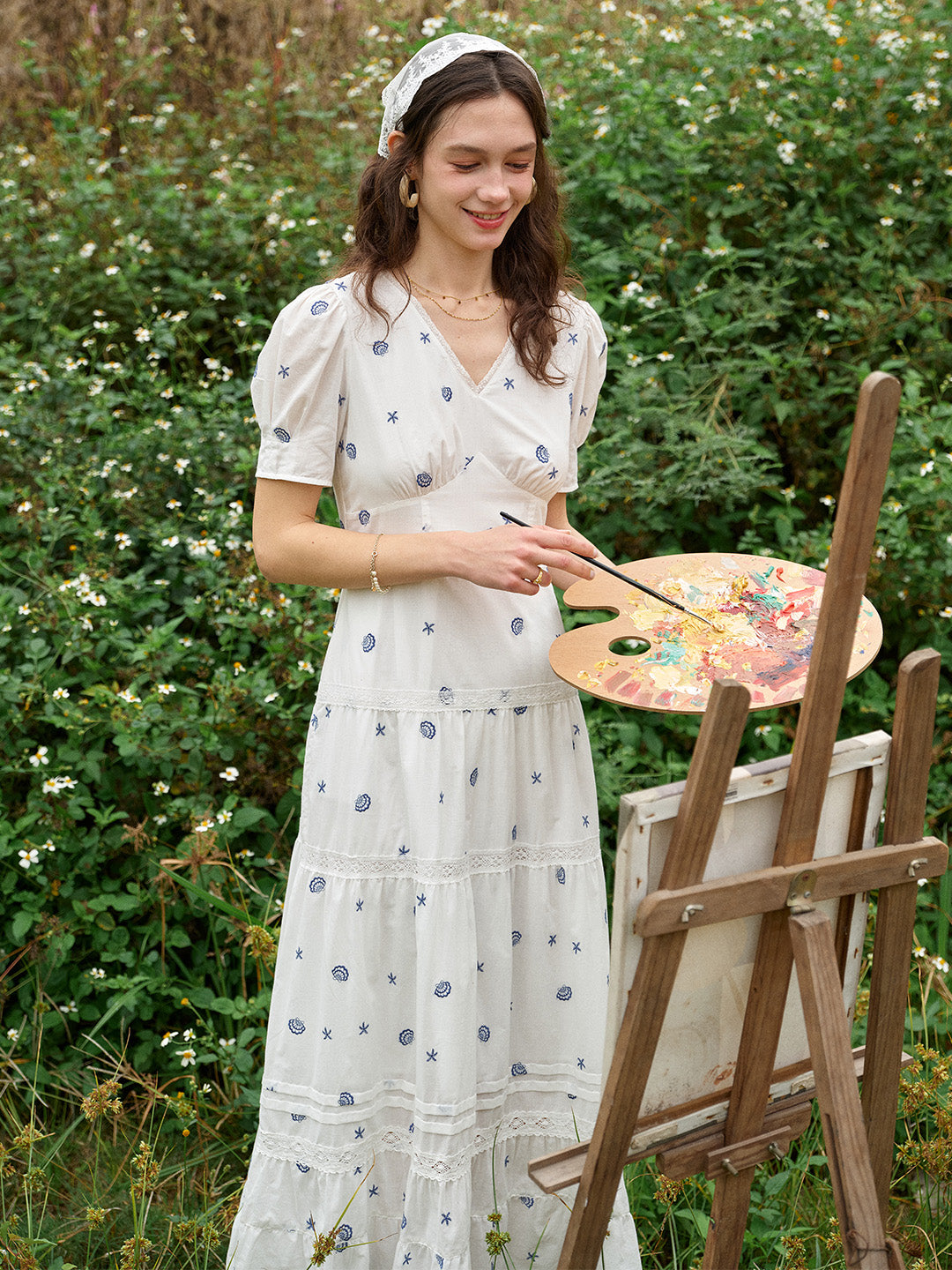 Clare Shell Embroidered Maxi Dress