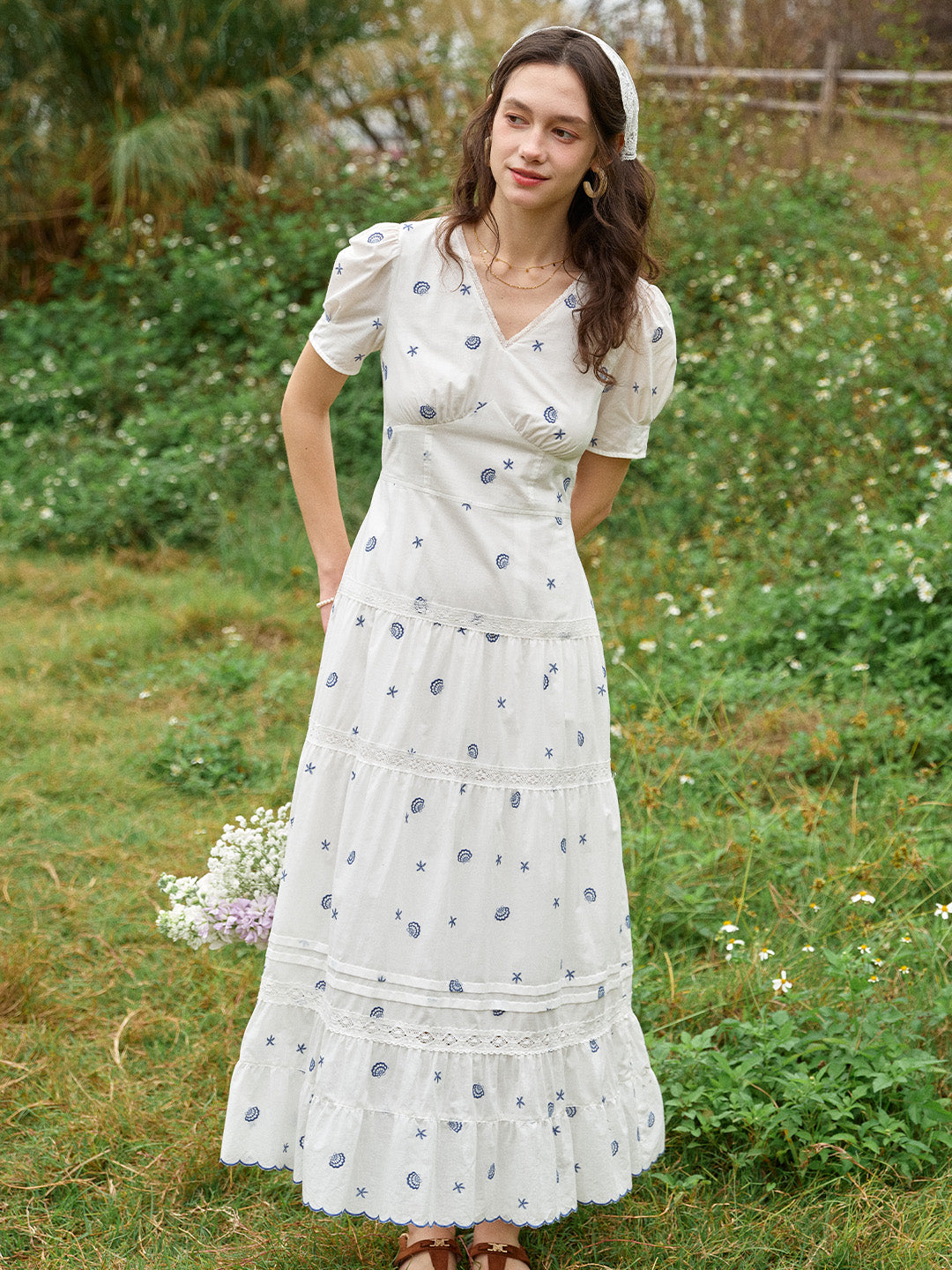 Clare Shell Embroidered Maxi Dress