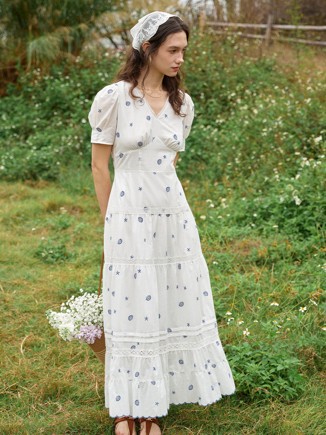 Clare Shell Embroidered Maxi Dress