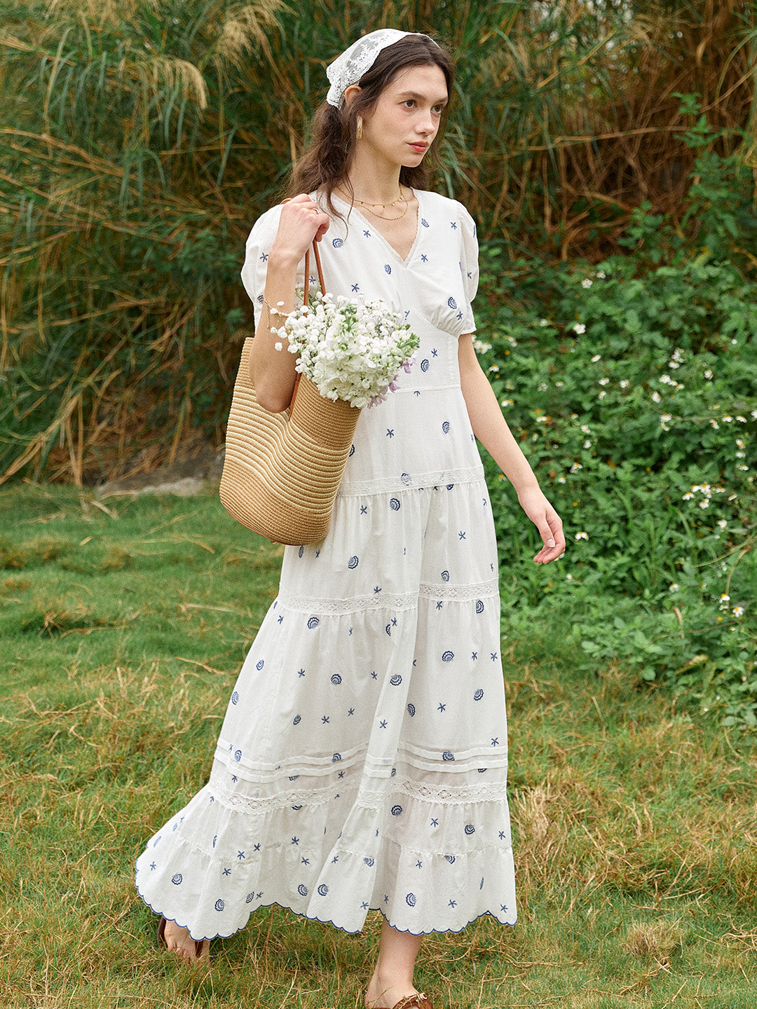 Clare Shell Embroidered Maxi Dress