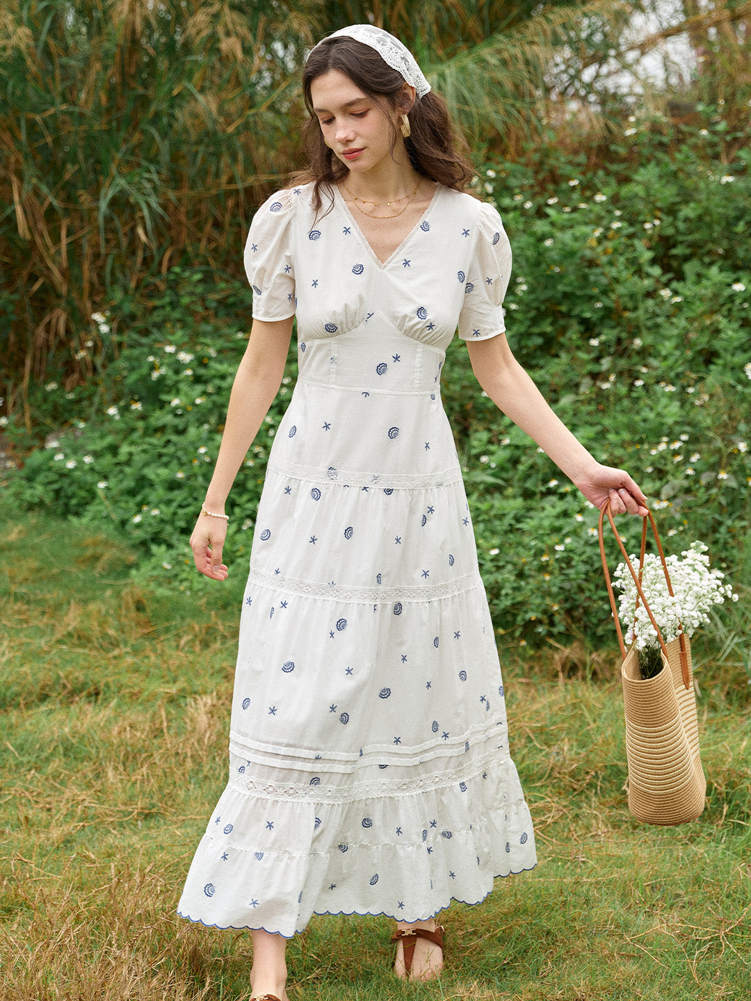 Clare Shell Embroidered Maxi Dress