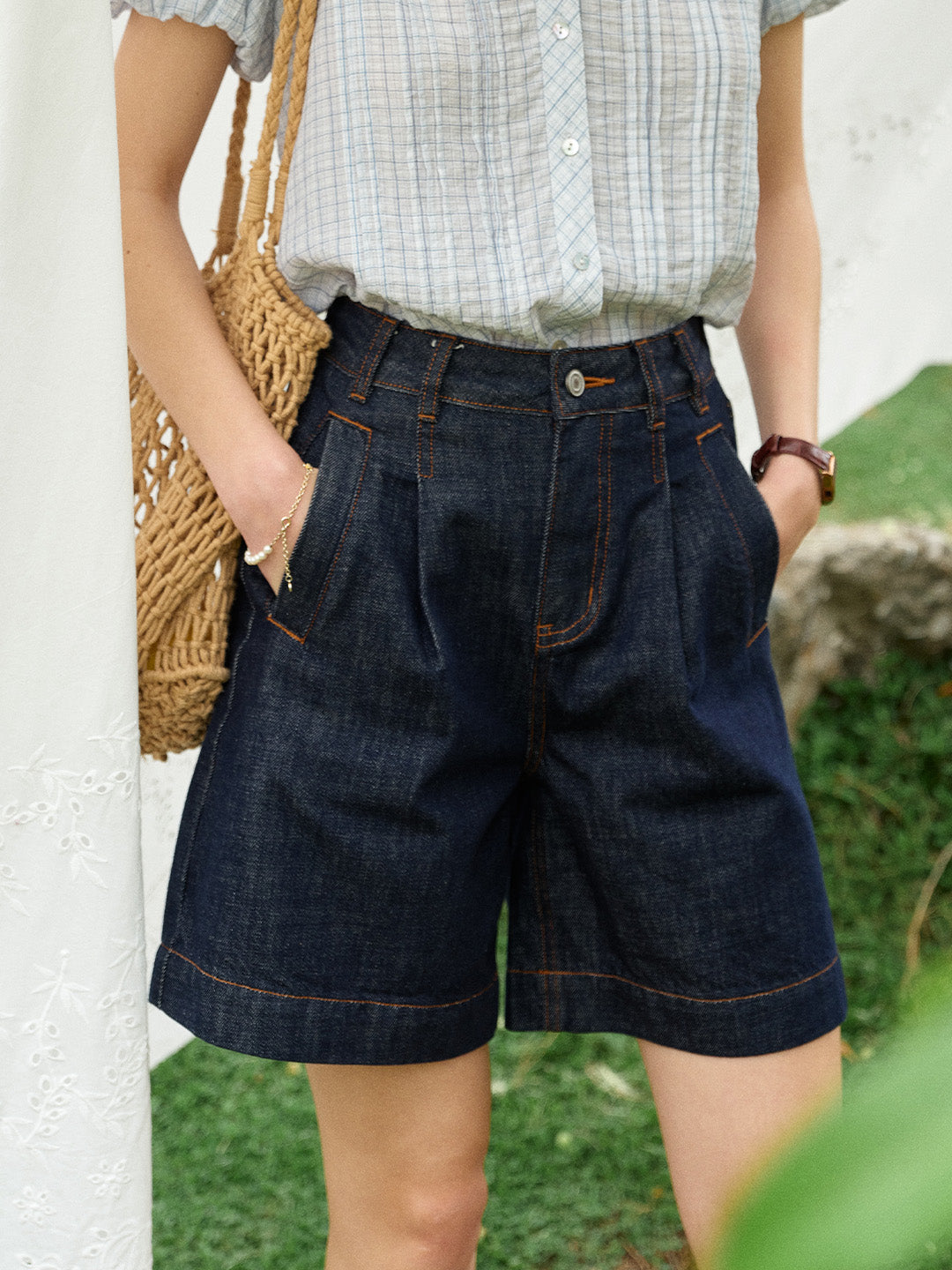 Aadhya High-Waist 100%Cotton Denim Shorts