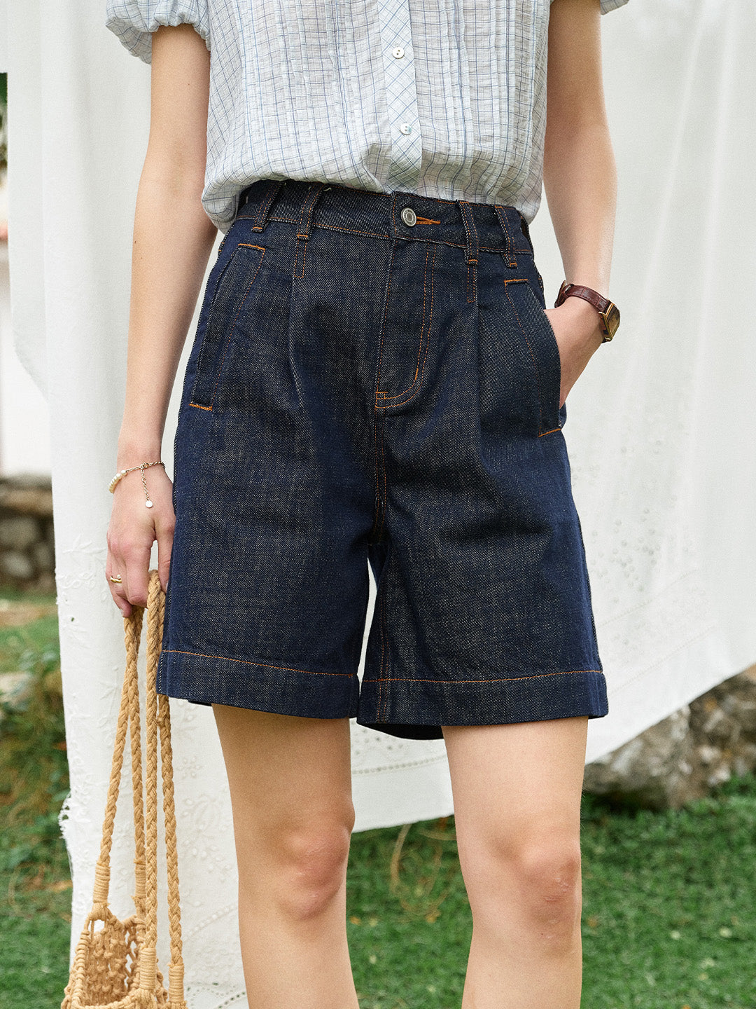 Aadhya High-Waist 100%Cotton Denim Shorts
