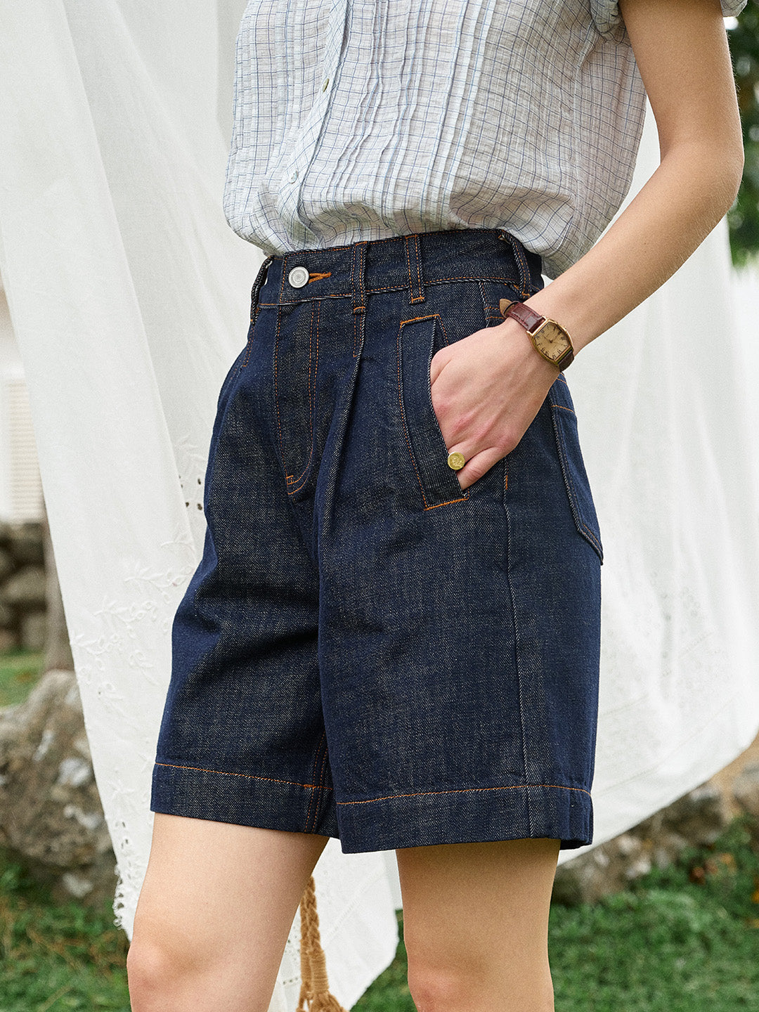 Aadhya High-Waist 100%Cotton Denim Shorts