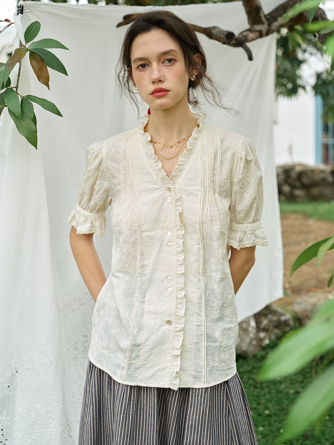 Kahlani Embroidered 100% Cotton Blouse