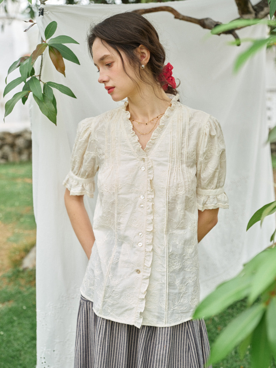 Kahlani Embroidered 100% Cotton Blouse
