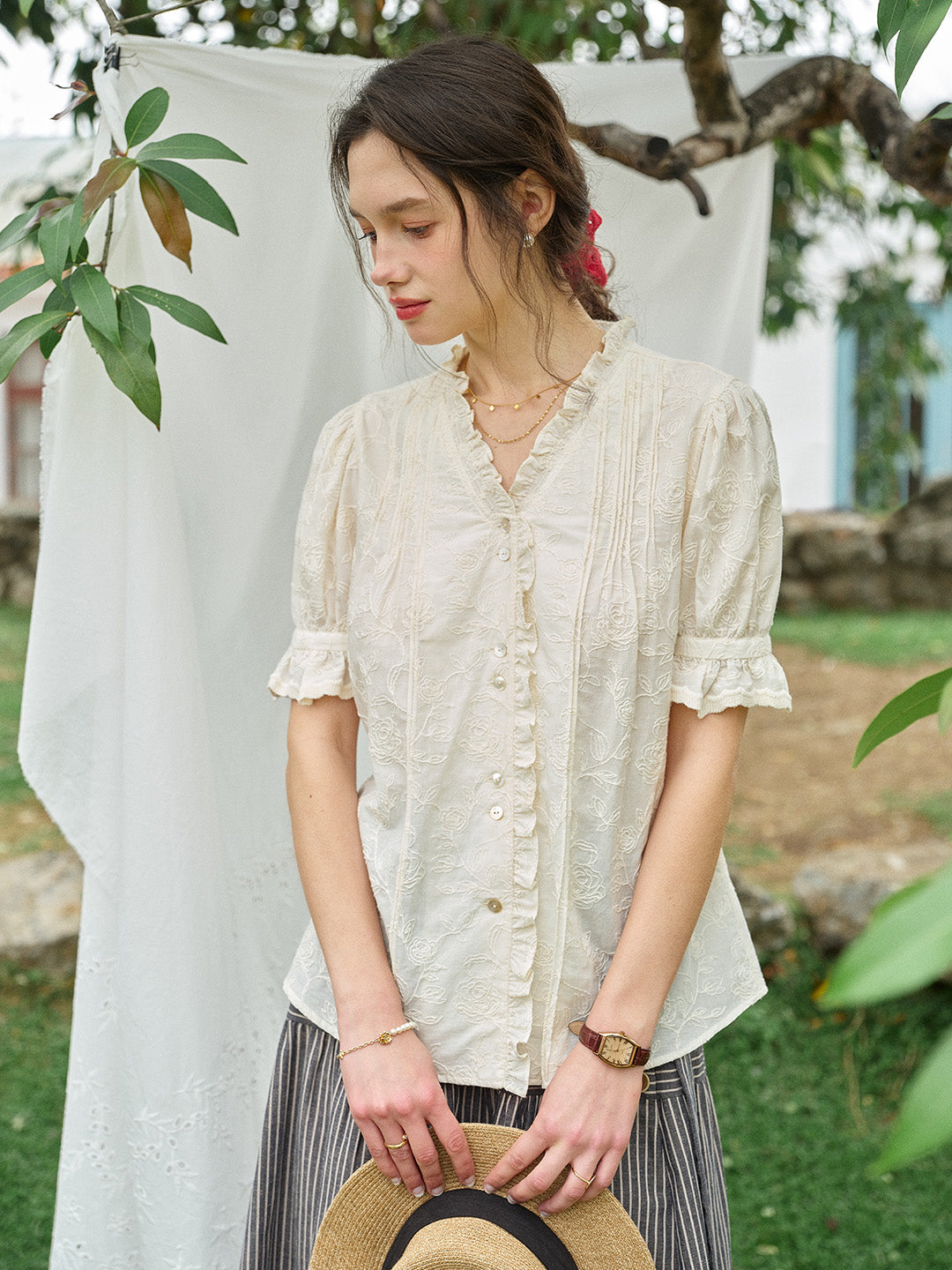 Kahlani Embroidered 100% Cotton Blouse