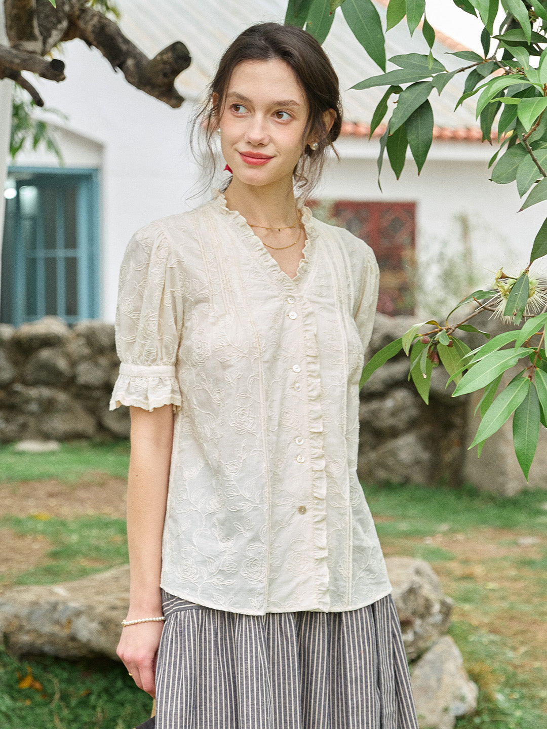 Kahlani Embroidered 100% Cotton Blouse