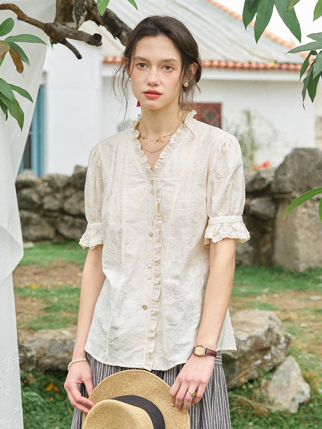 Kahlani Embroidered 100% Cotton Blouse
