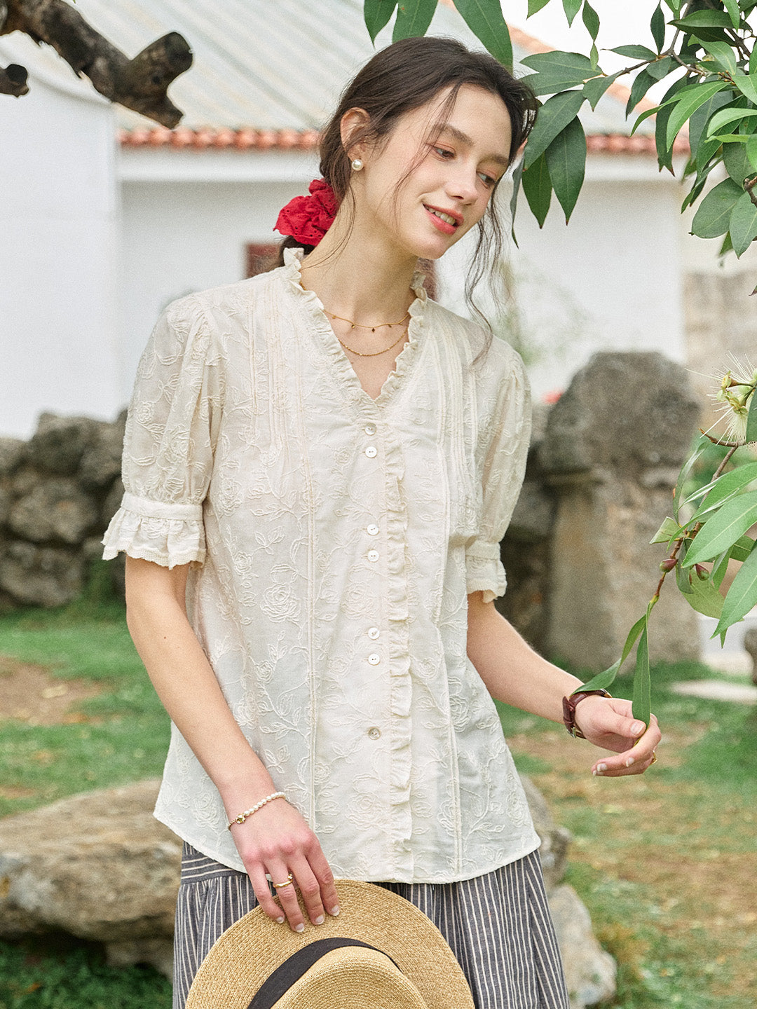 Kahlani Embroidered 100% Cotton Blouse