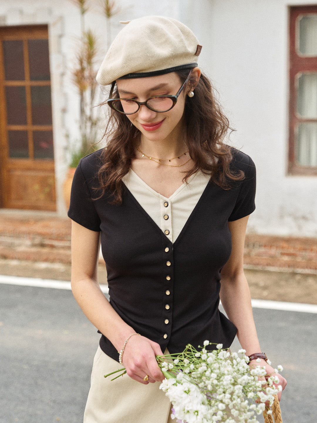 Shay Layered-Look V-Neck Top