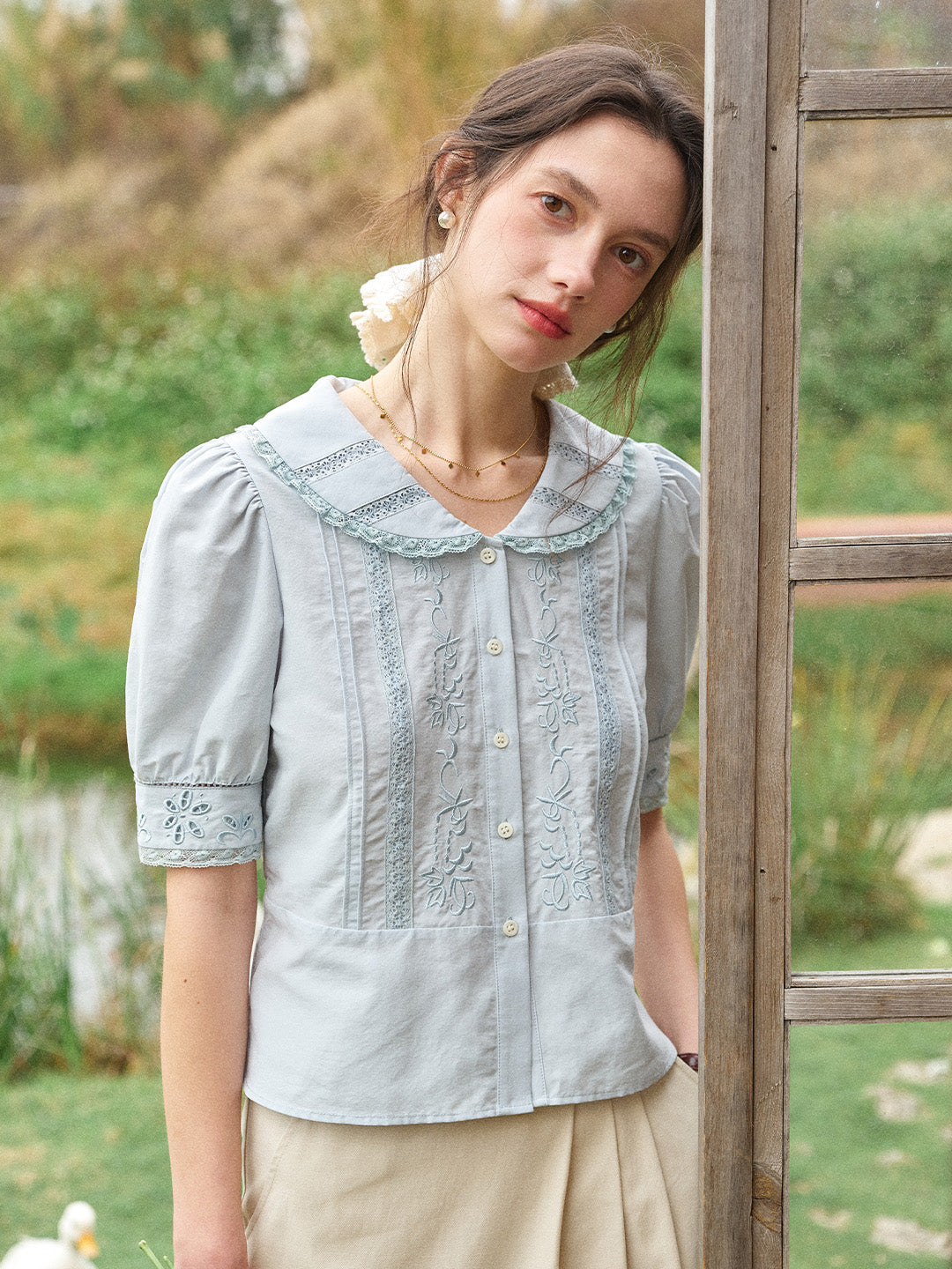 Laylah Peter Pan Collar Embroidered Blouse