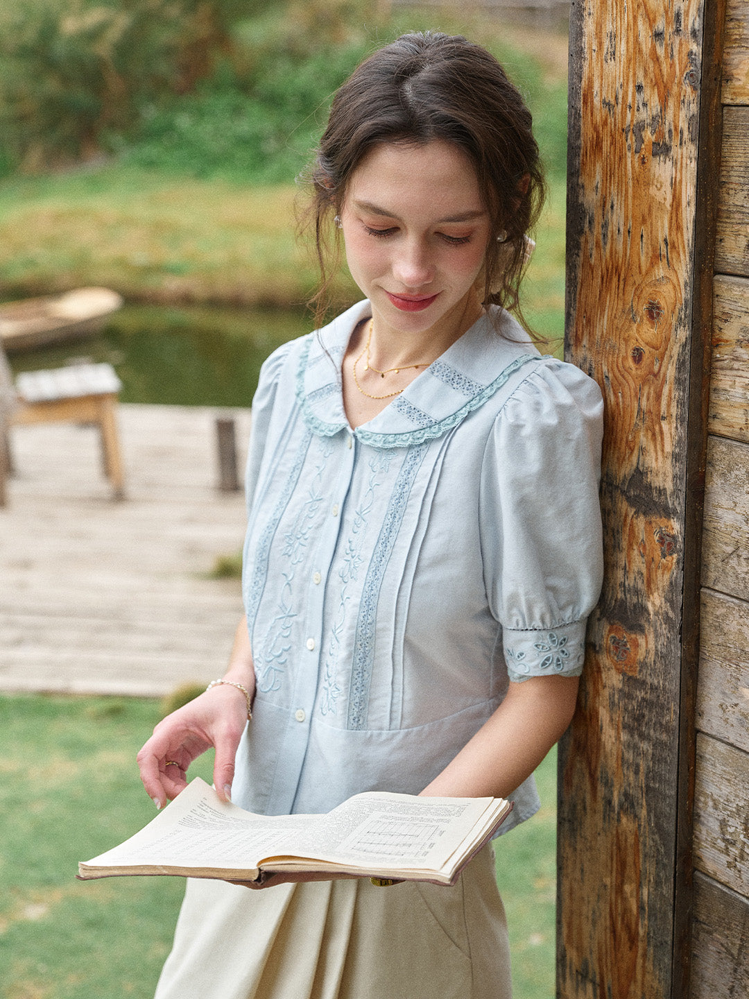 Laylah Peter Pan Collar Embroidered Blouse