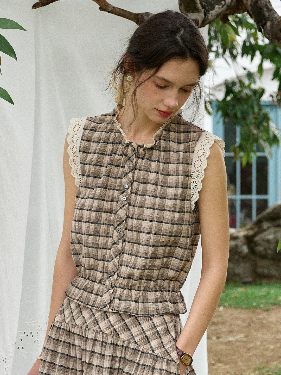 Ainhoa Plaid Sleeveless Blouse