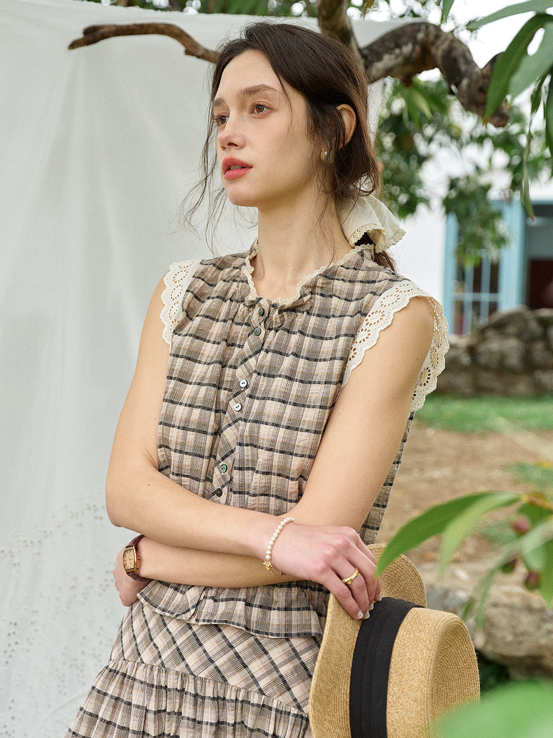 Ainhoa Plaid Sleeveless Blouse