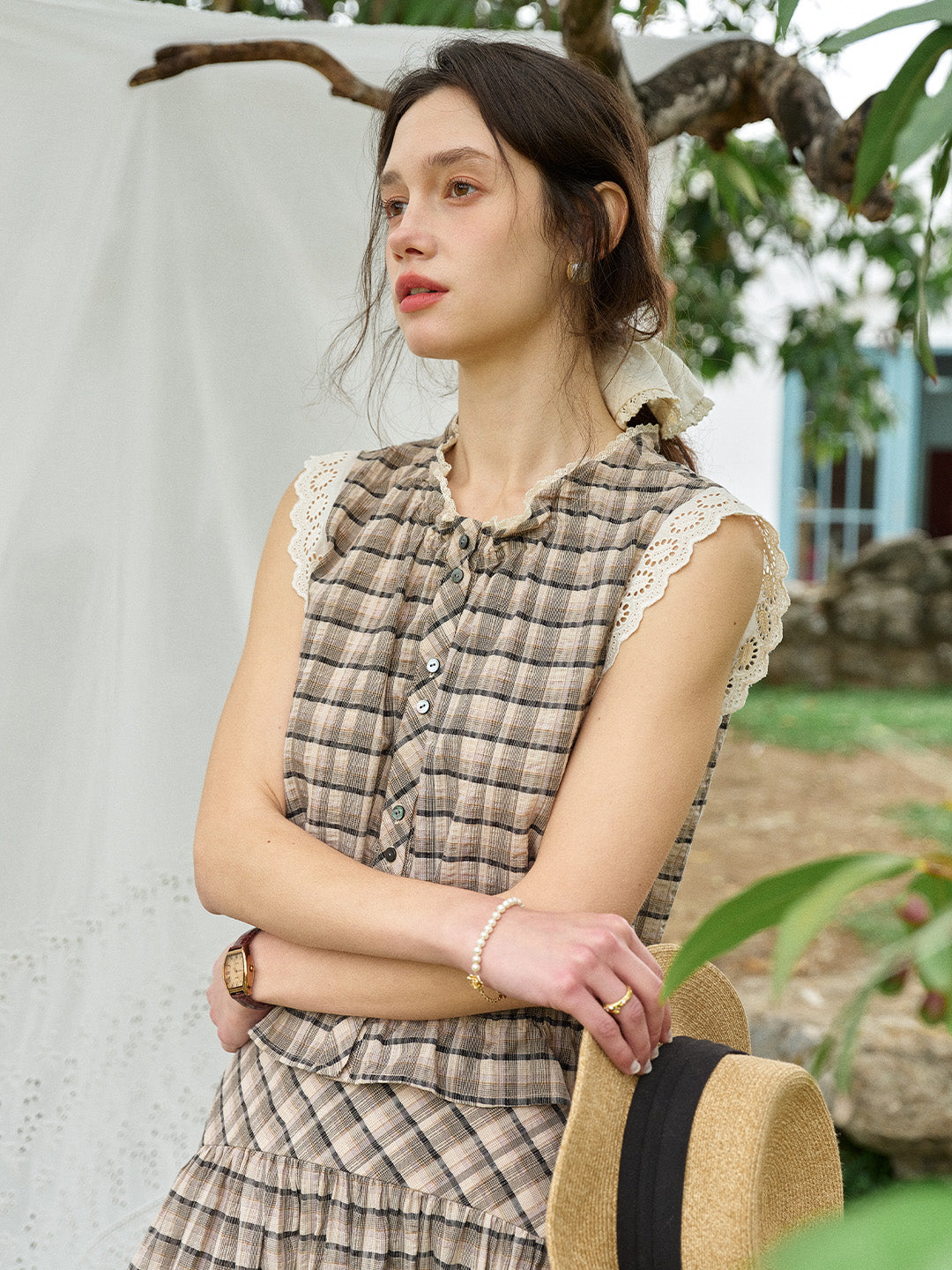 Ainhoa Plaid Sleeveless Blouse