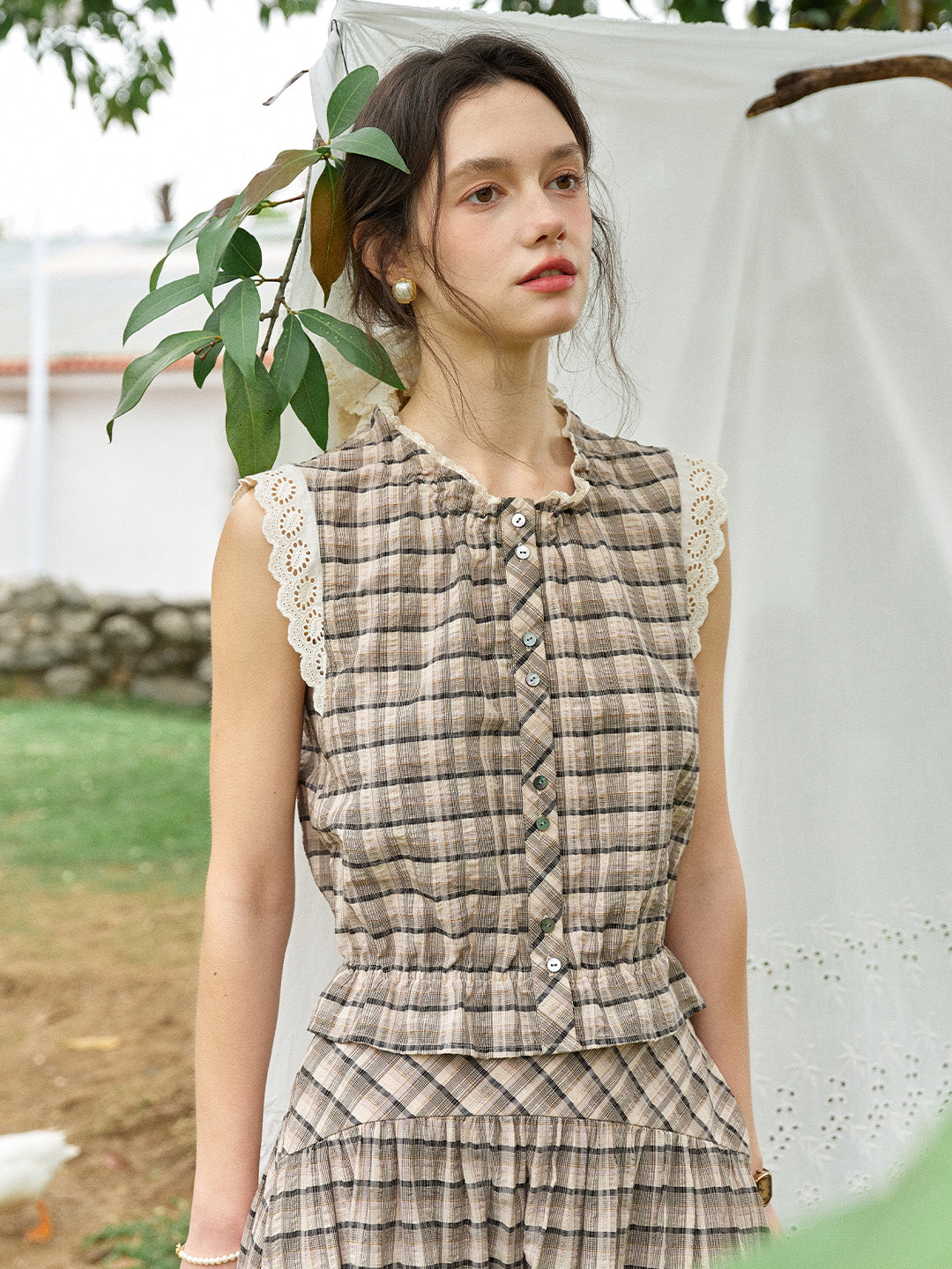 Ainhoa Plaid Sleeveless Blouse