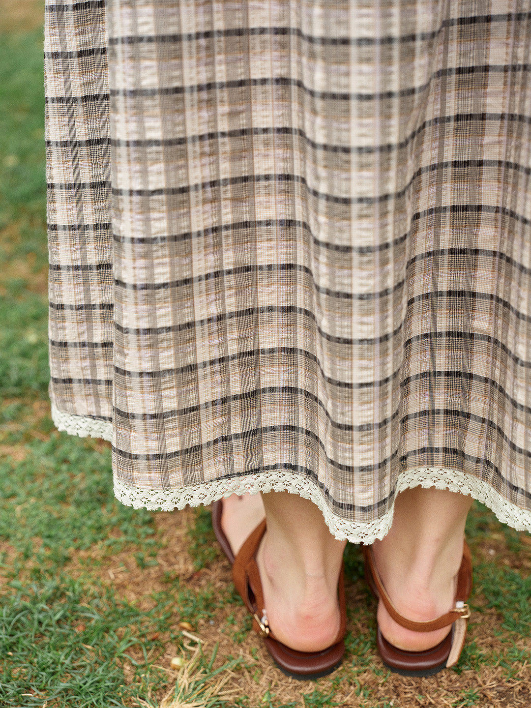 Alaiya Lace Trim Plaid 100% Cotton Skirt