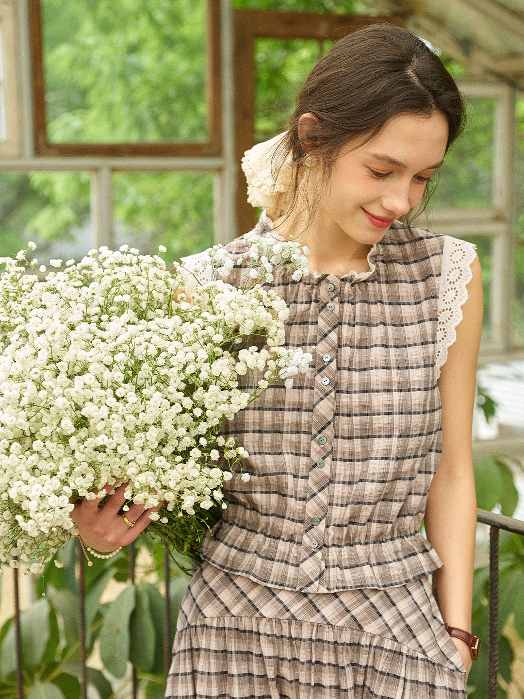 Ainhoa Plaid Sleeveless Blouse