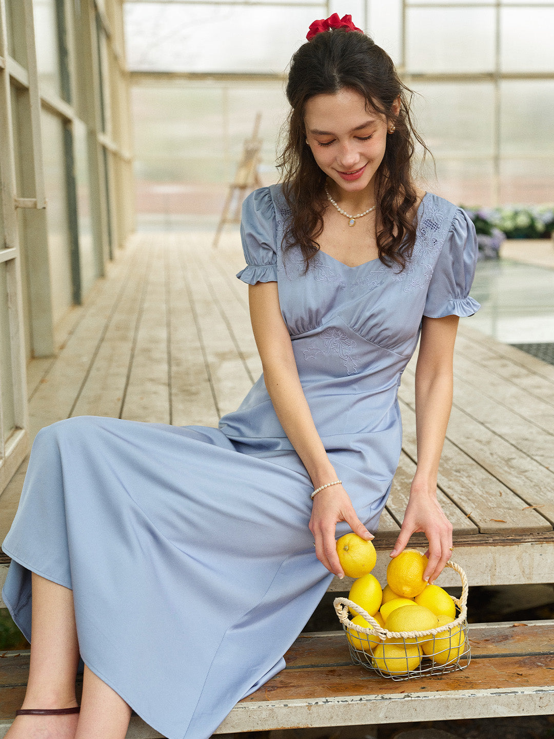 Neriah Embroidered Linen Puff Sleeve Dress