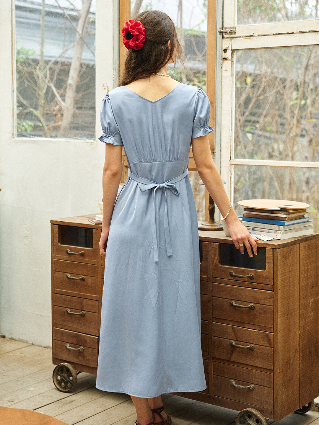 Neriah Embroidered Linen Puff Sleeve Dress