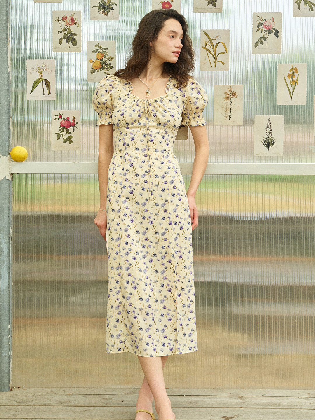 Esperanza Round Neck Floral Puff Sleeve Dress