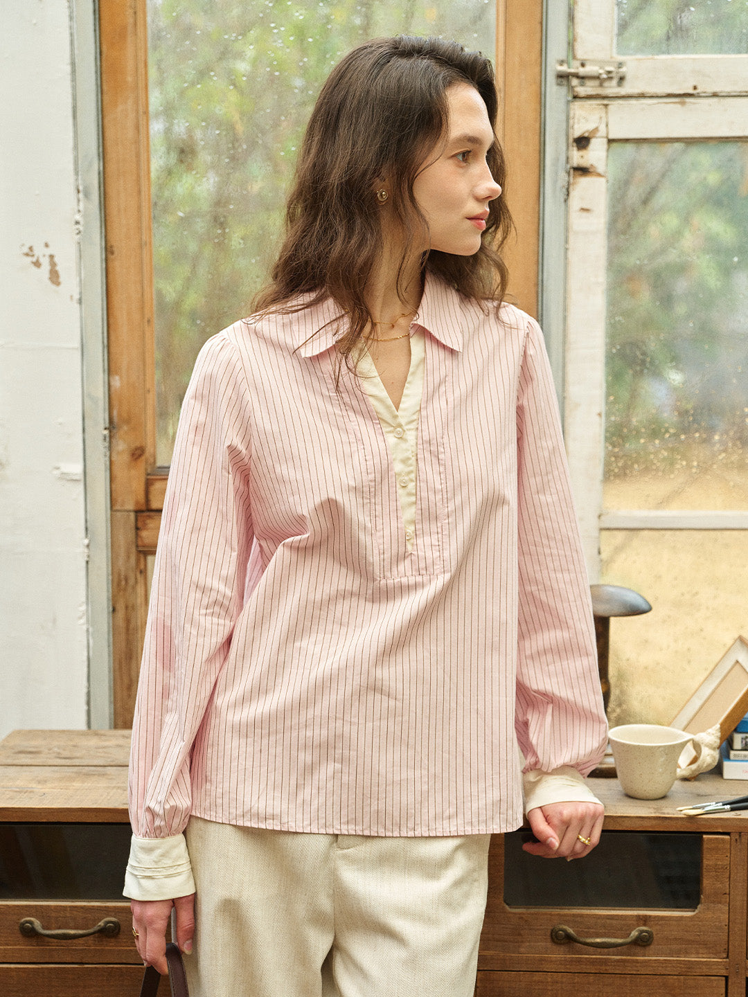 Eleanora Lapel Stripes Blouse