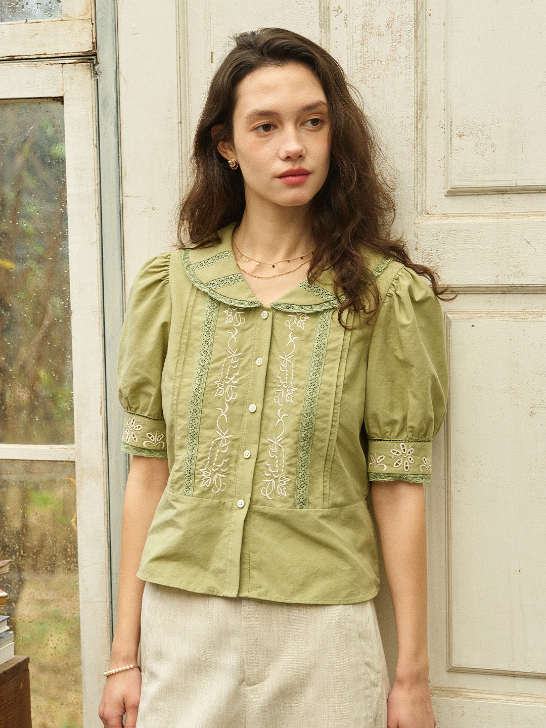 Laylah Peter Pan Collar Embroidered Blouse