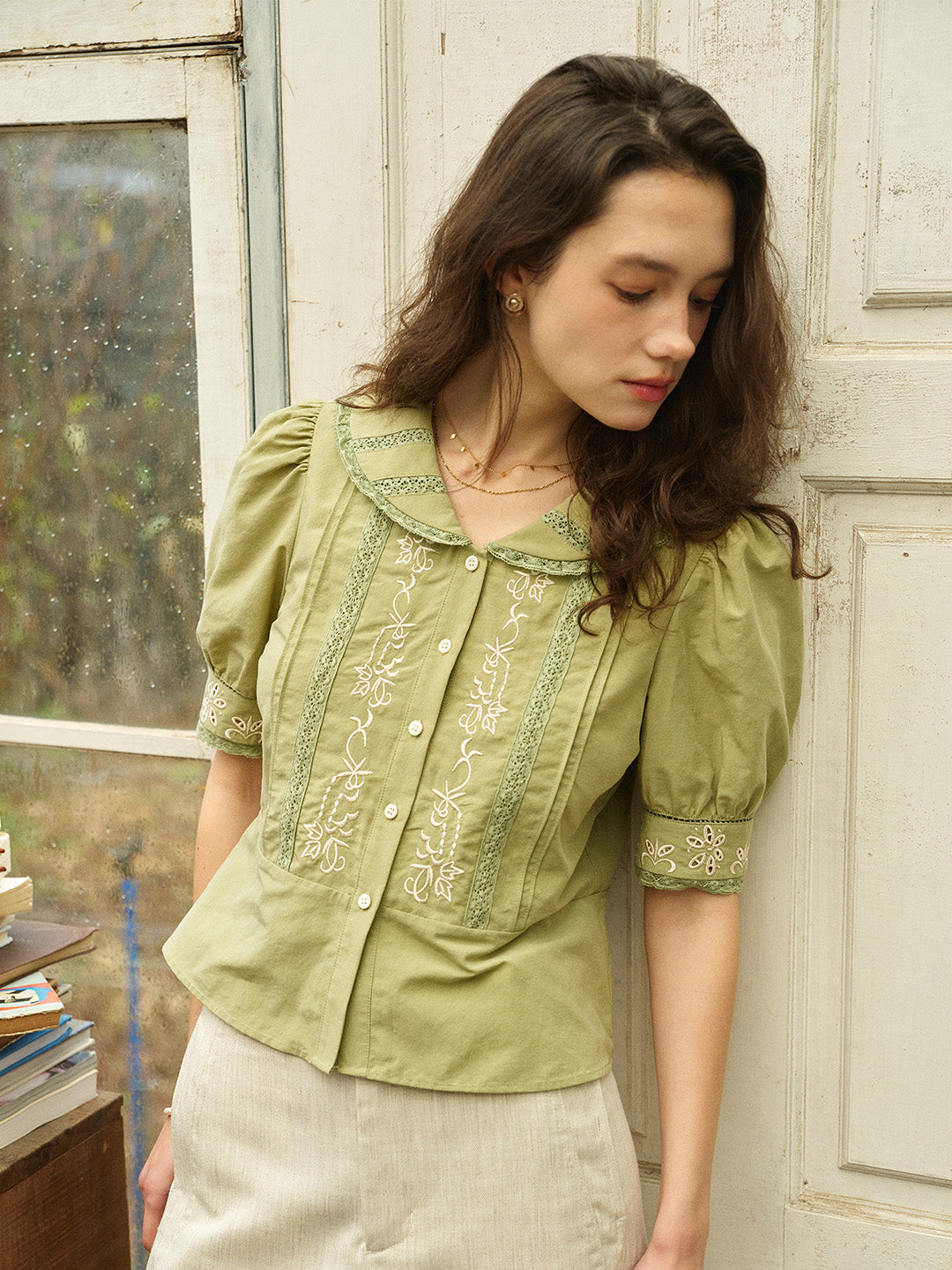 Laylah Peter Pan Collar Embroidered Blouse