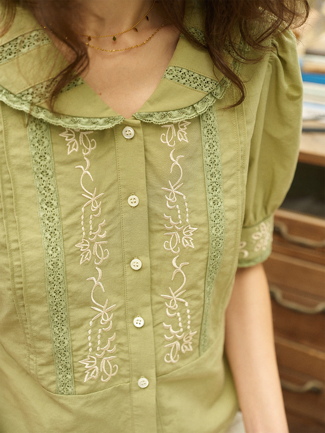 Laylah Peter Pan Collar Embroidered Blouse