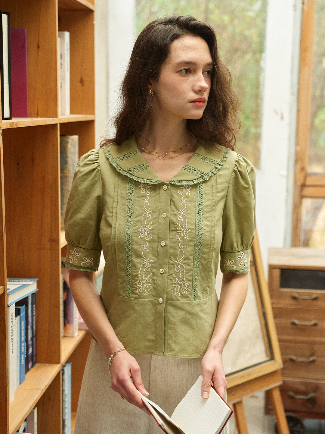 Laylah Peter Pan Collar Embroidered Blouse