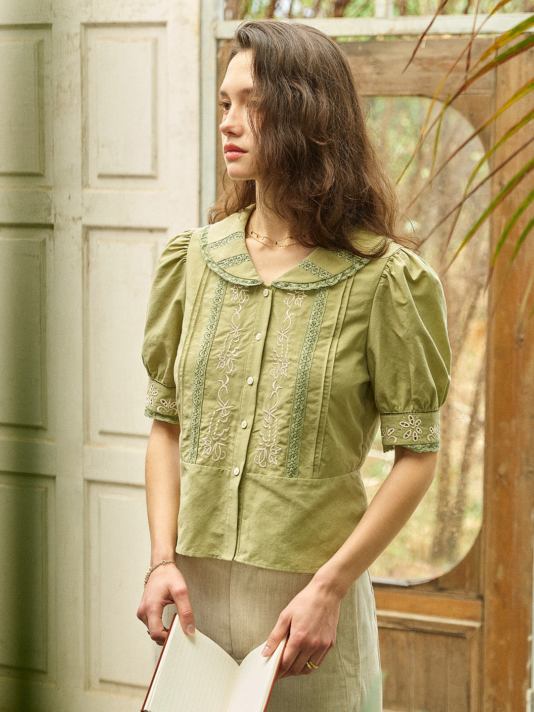 Laylah Peter Pan Collar Embroidered Blouse