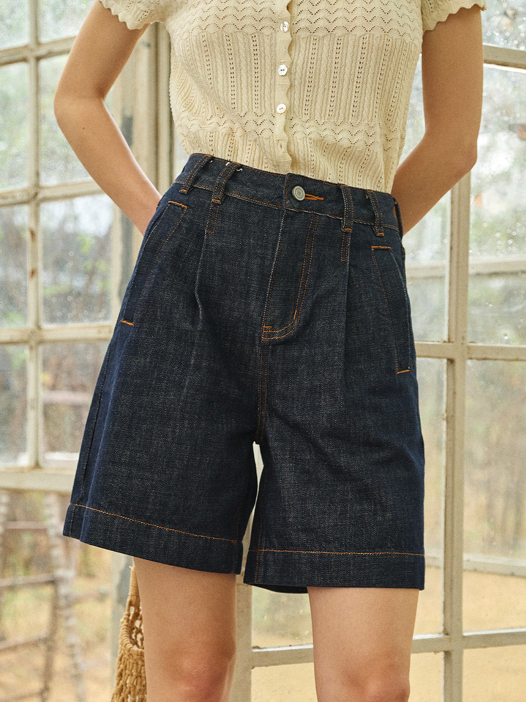 Aadhya High-Waist 100%Cotton Denim Shorts