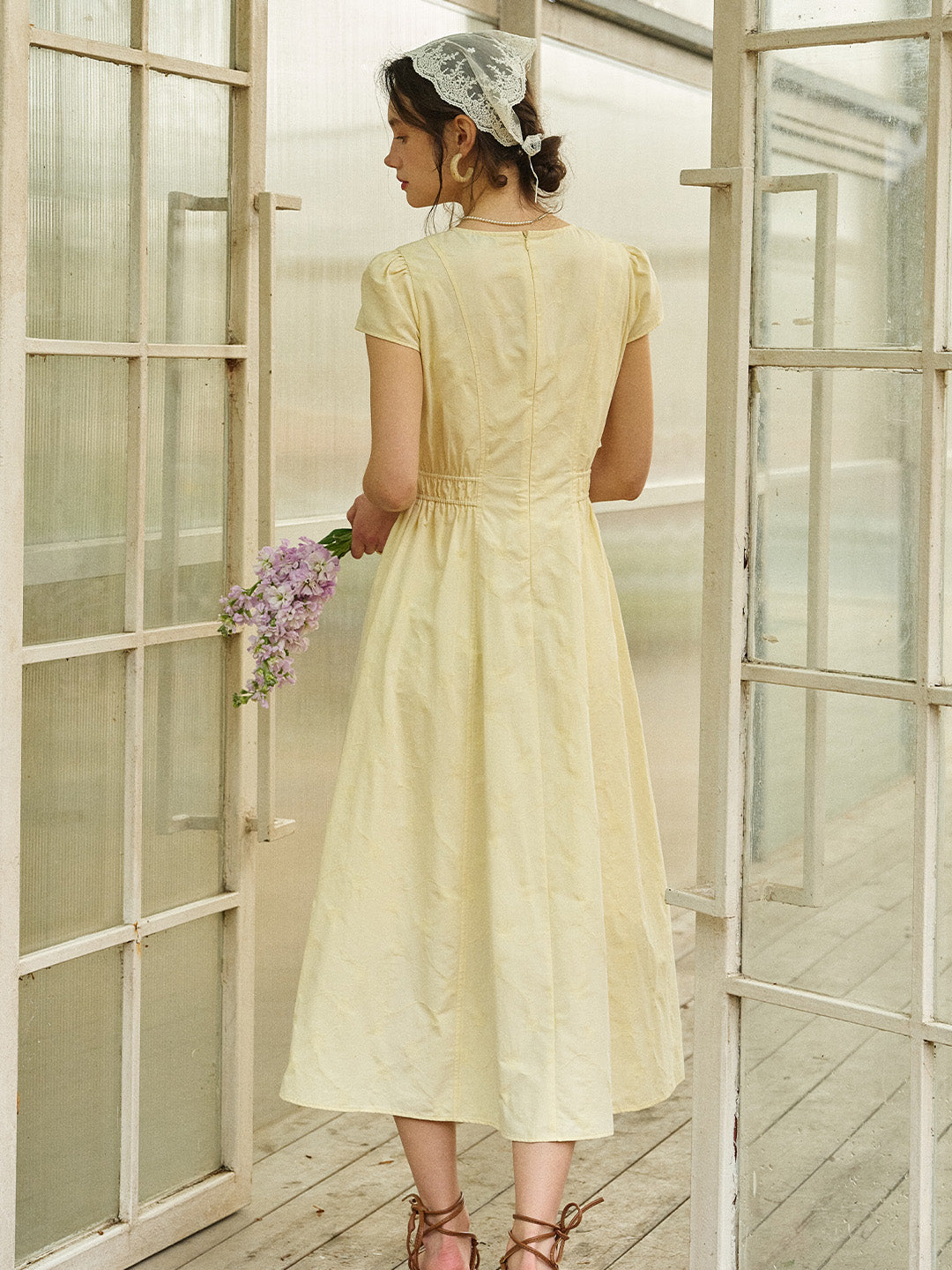 Quincy V-Neck Button-Up Cotton Midi Dress