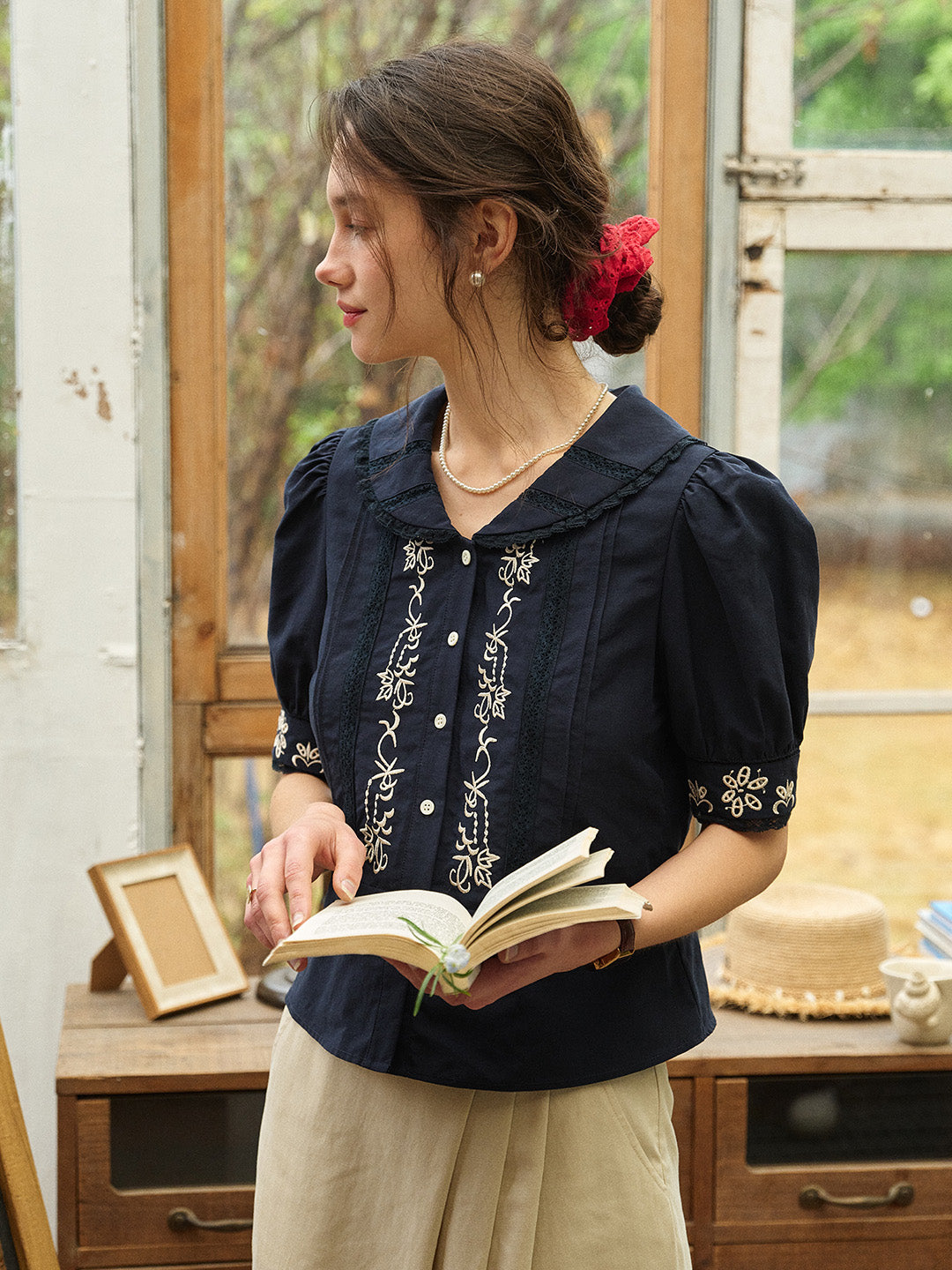 Laylah Peter Pan Collar Embroidered Blouse