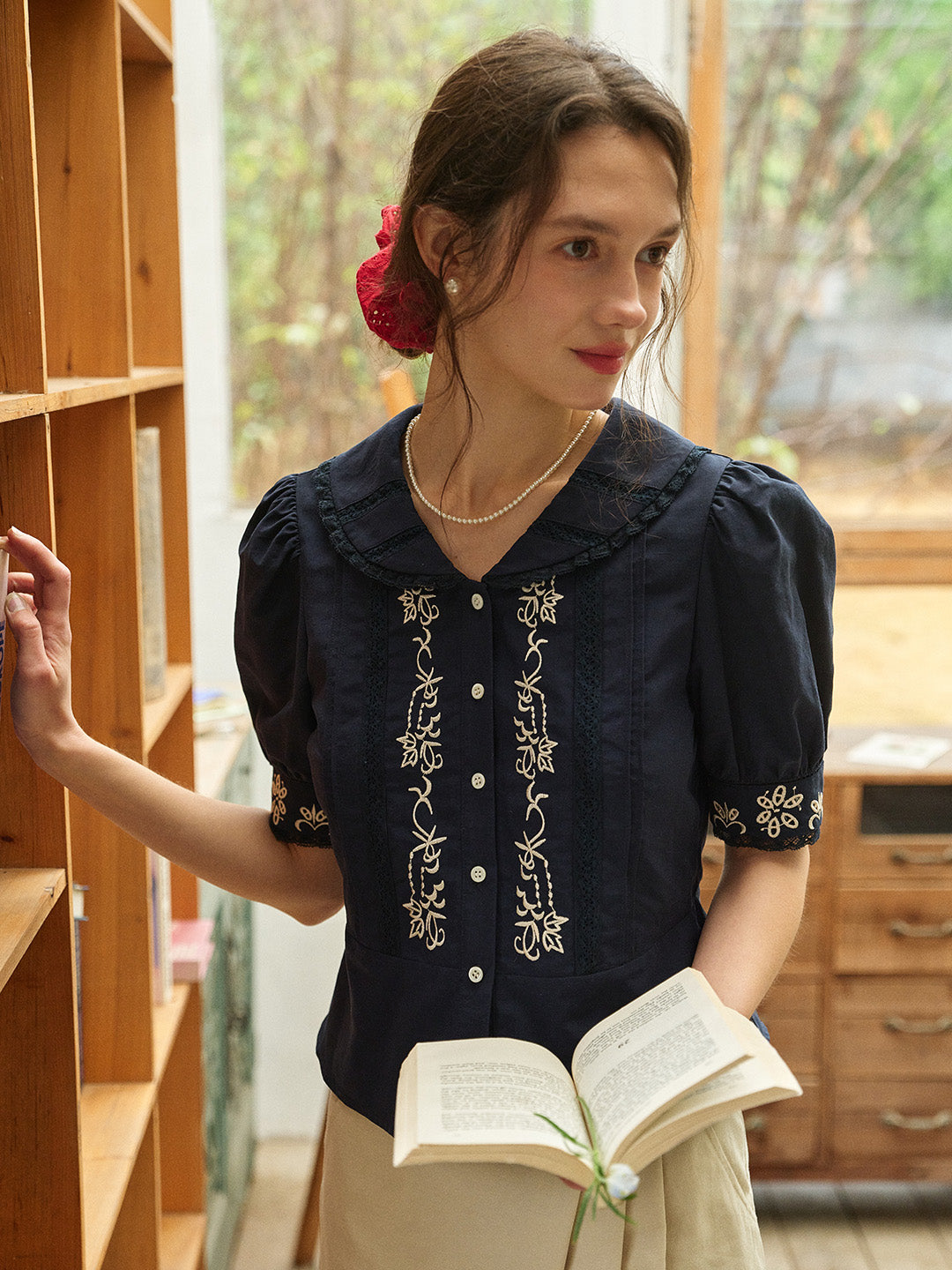 Laylah Peter Pan Collar Embroidered Blouse