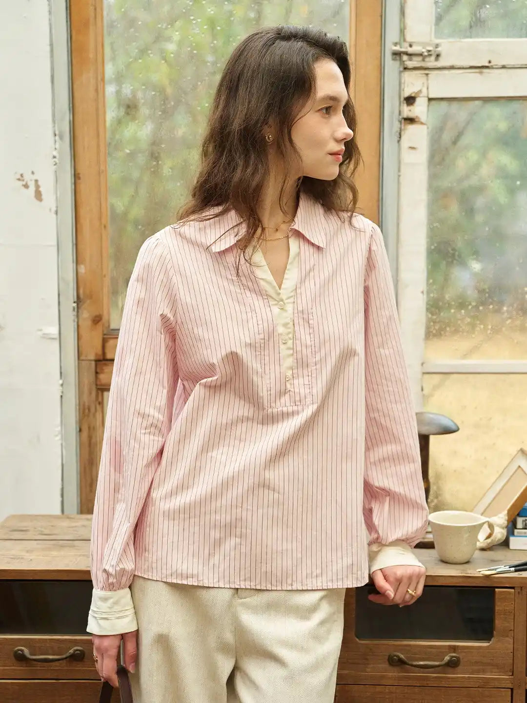 Eleanora Lapel Stripes Blouse