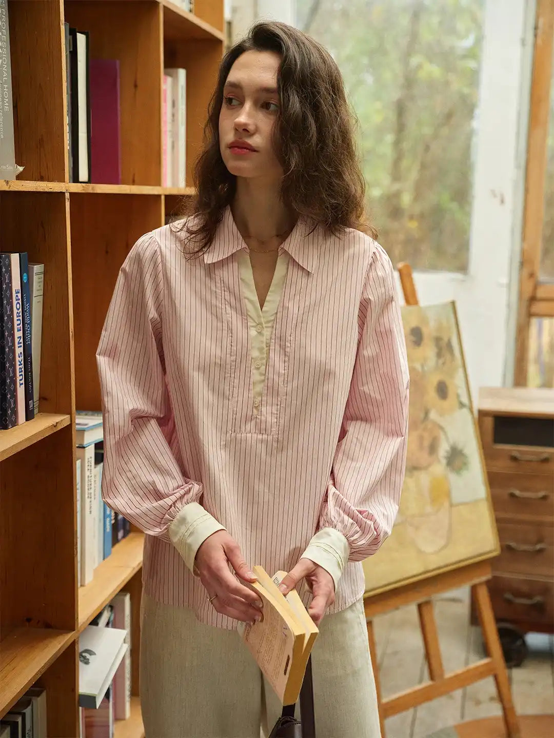 Eleanora Lapel Stripes Blouse