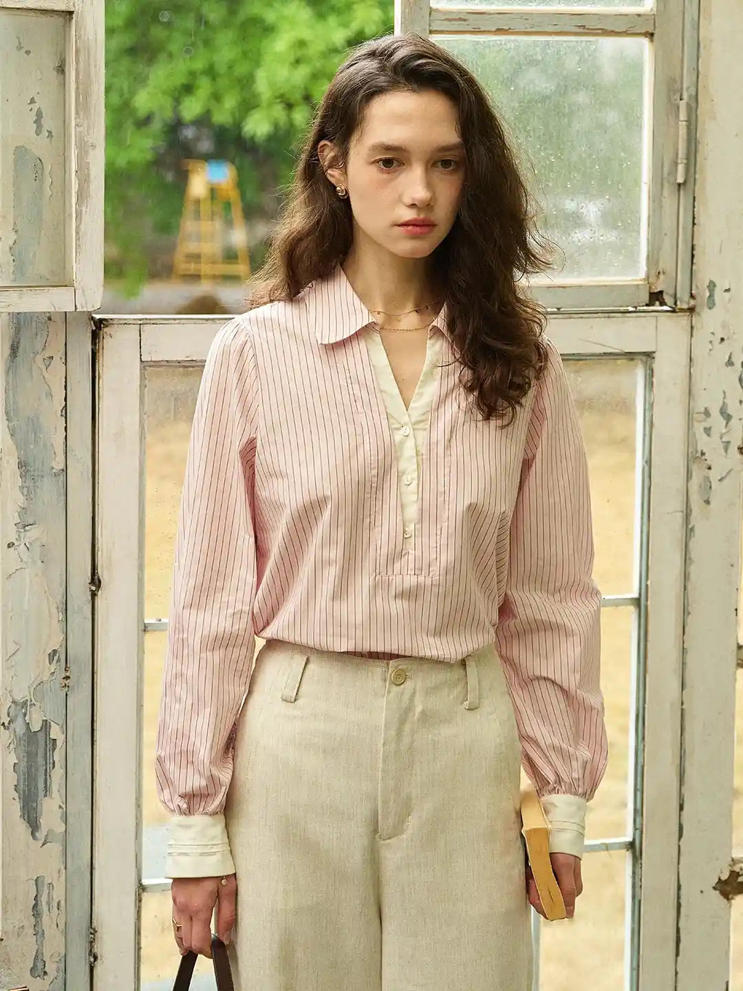 Eleanora Lapel Stripes Blouse